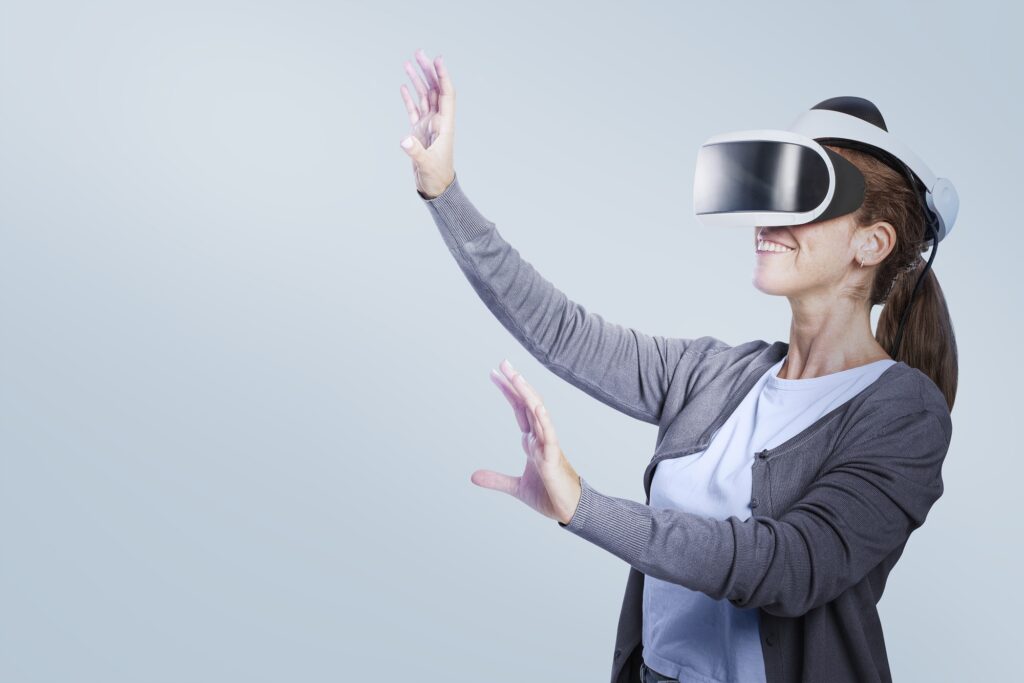 Woman experiencing VR entertainment technology